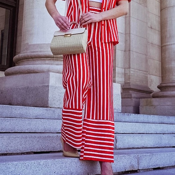 Zara Pants - Zara High Rise Wide Leg Red Striped Pants Medium